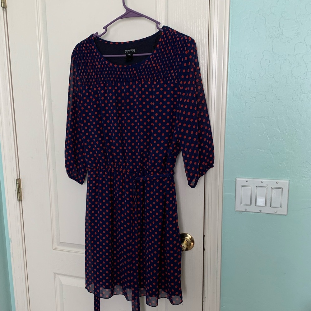 ENFOCUS Petite Navy and Red Polka Dot Dress